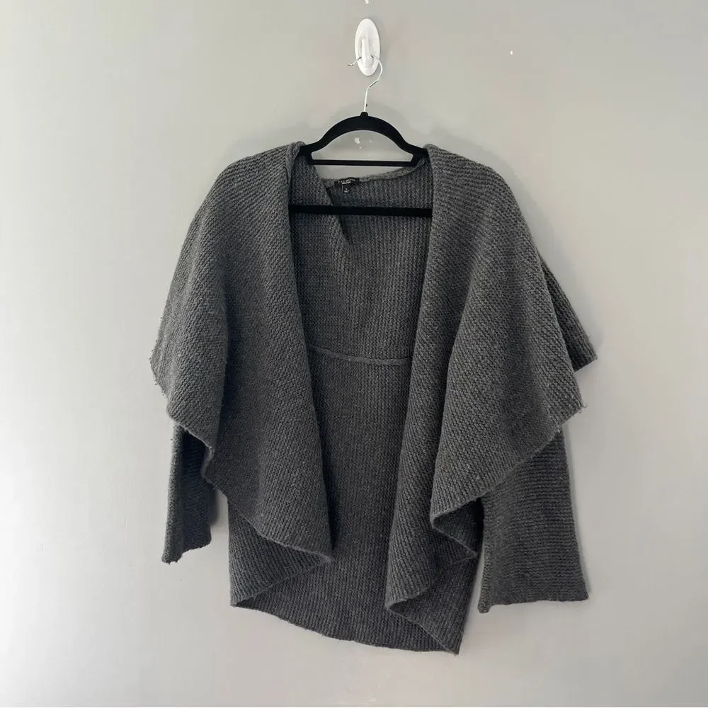 Talbots Gray Cardigan Sweater Wool Silk Open Front Draped Womens Size Large - Picture 2 of 7